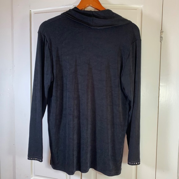 Y2K Glam‎ Cowl Neck Top M Black Rhinestones Vintage Stretch USA KLG & Co Travel - Picture 2 of 14